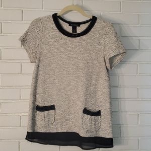 WHBM tweed short sleeve pocket front top